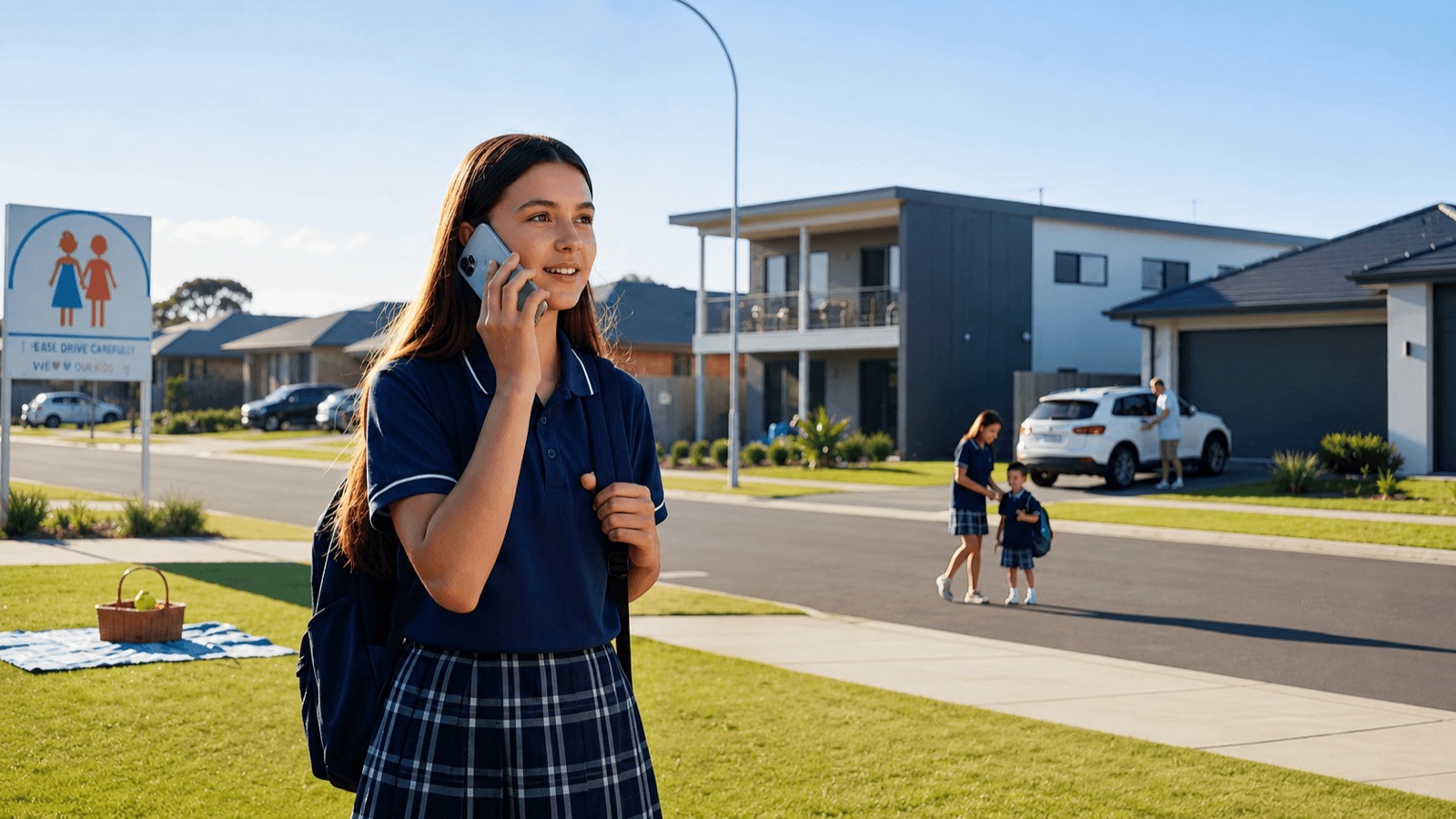 A parent and teen talking about location sharing